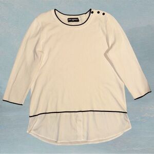Karl Lagerfeld PARIS Cream Mock Undershirt Layer Knit 3/4 Sleeve Sweater Blouse